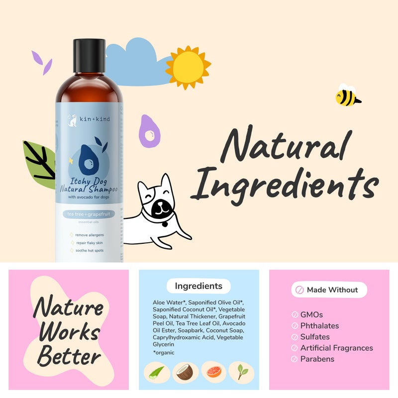 kin+kind Organic Dog Shampoo Itchy Skin Relief â€“ Natural Dog Shampoo for Dry, Sensitive Skin â€“ Moisturizing Formula with Coconut Oil, Olive Oil & Tea Tree â€“ Grooming Supplies â€“ Made in USA (12 fl oz) - Image 5